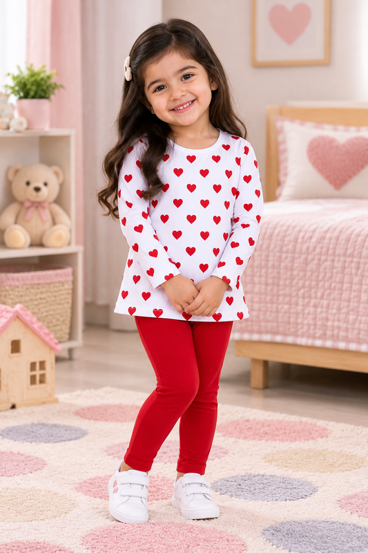Girls allover printed t-shirt and tight set
