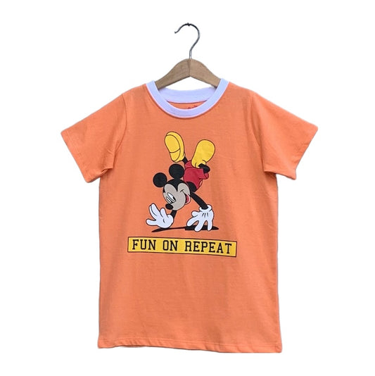 Kids' short sleeve t-shirt for boys with a bold cartoon graphic on the front, made from soft, breathable fabric for all-day comfort