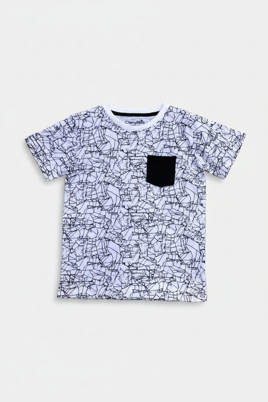 Boys allover printed White T-shirt