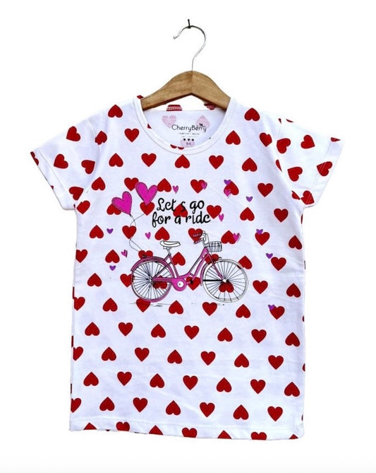 Girls heart allover printed T shirt