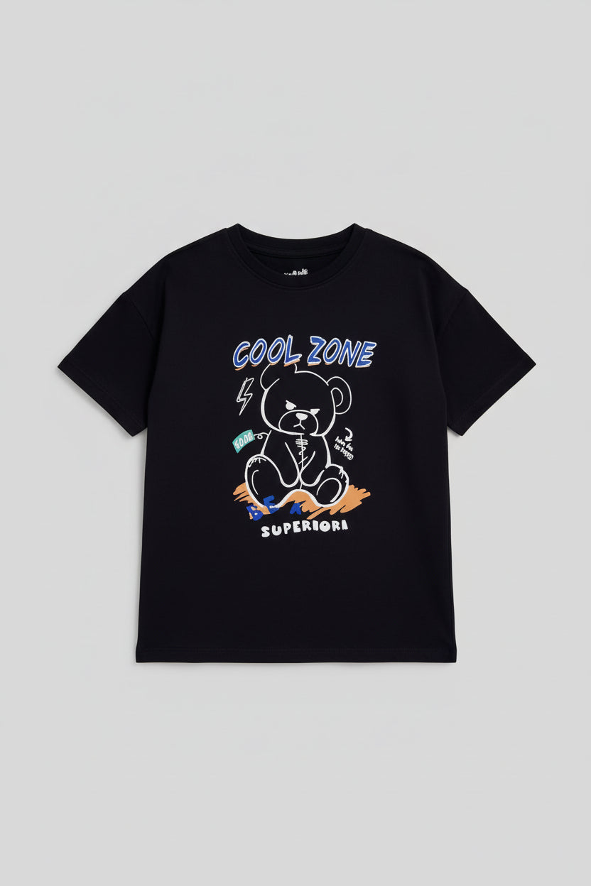 Boys' oversized short sleeve t-shirt with a relaxed fit and allover leopard print, designed for comfort and standout style