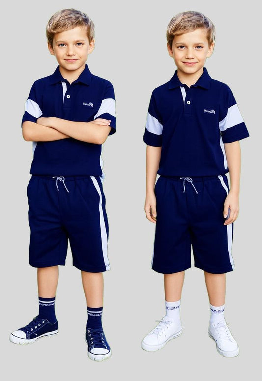 Trendy boys' oversized polo shirt and matching shorts set with a relaxed, fashion-forward fit
