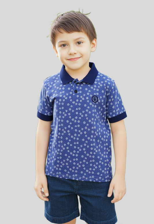Boys allover printed two tone Polo shirt