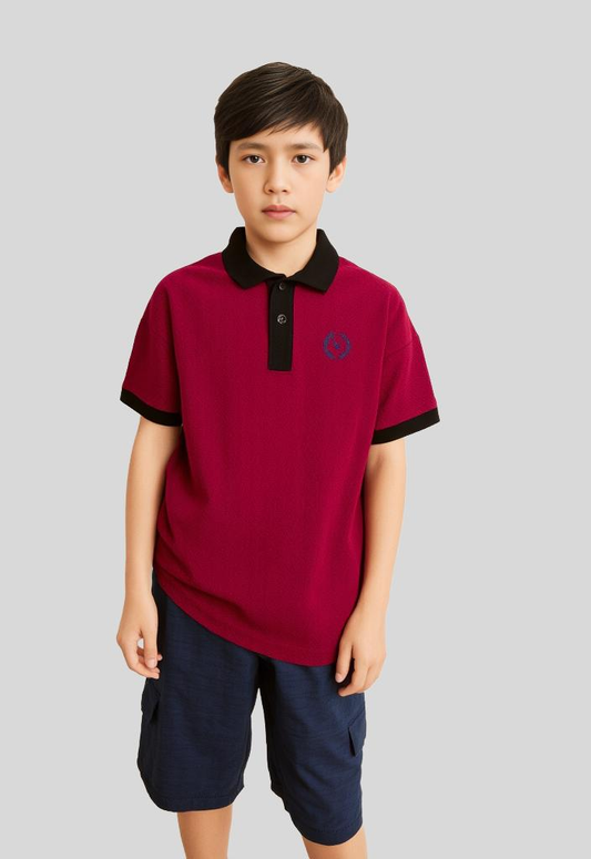Boys' shirt featuring an oversized short sleeve polo shirt with a soft collar designed for a stylish and comfortable look