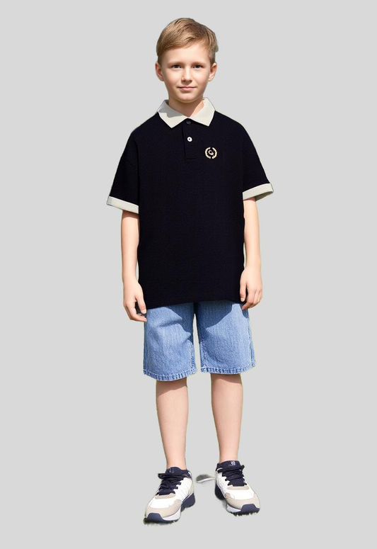 Boys contrast collar drop shoulder polo shirt