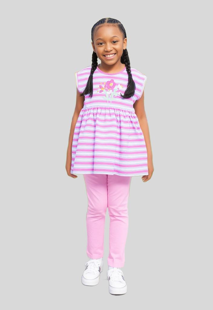 Girls Flared striped printed Top