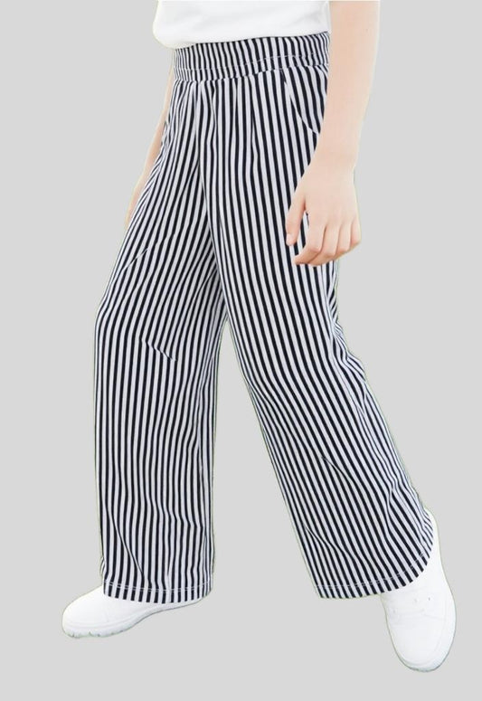 Trendy loose fit trouser for girls featuring bold vertical stripes for a stylish and comfortable look