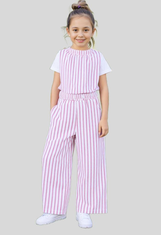 Trendy loose fit trouser for girls featuring bold vertical stripes for a stylish and comfortable look