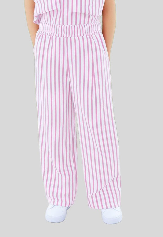 Trendy loose fit trouser for girls featuring bold vertical stripes for a stylish and comfortable look