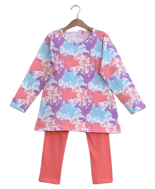 Girls Tie dye print t-shirt tight set