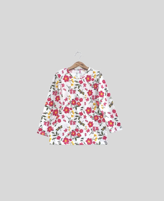 little girl long floral print t-shirt