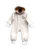 Warm and cozy CherryBerry baby fleece romper featuring a full hood and front zipper, perfect for chilly days