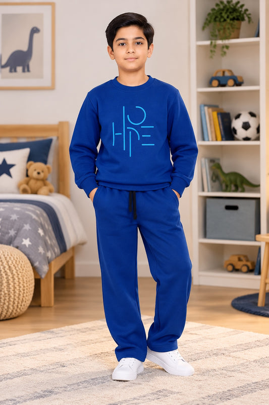 Boys Hope printed fleece sweatsuit.