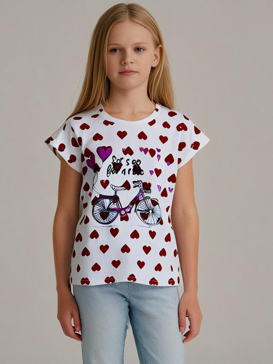 Girls heart allover printed T shirt
