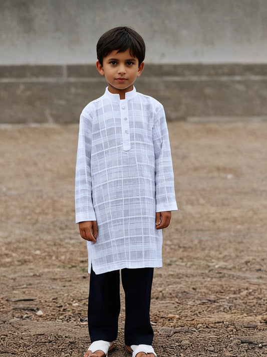white jacquard design boys kurta
