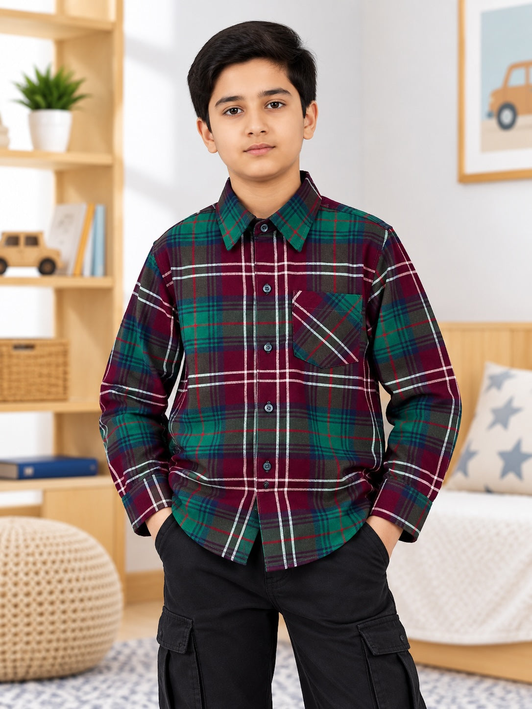 Classic Flannel Button-Down Green Shirt