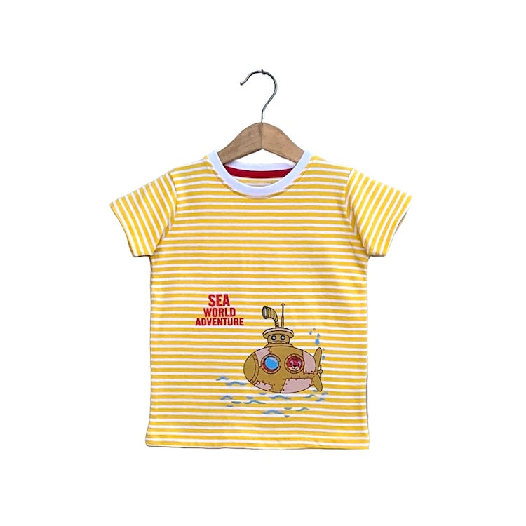 Soft cotton striped t-shirt for infant boys featuring a cute cartoon print, designed for comfort and style