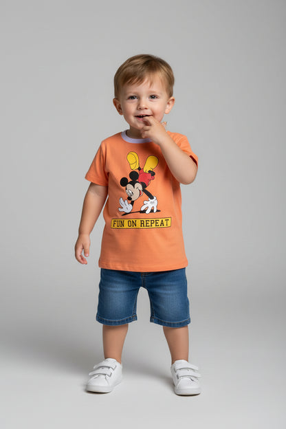 Kids' short sleeve t-shirt for boys with a bold cartoon graphic on the front, made from soft, breathable fabric for all-day comfort