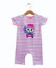 Baby romper with horizontal stripes and an adorable front print, designed with short sleeves, snap buttons, and soft breathable fabric for easy dressing and all-day comfort