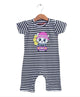 Fashionable baby romper featuring colorful stripes and a cute front print for everyday comfort