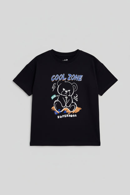 Boys' oversized short sleeve t-shirt with a relaxed fit and allover leopard print, designed for comfort and standout style