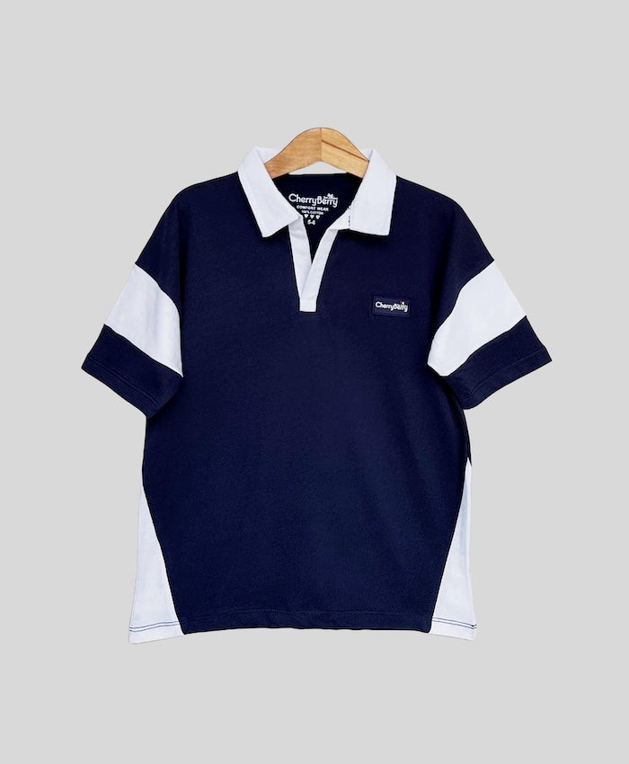 kids loose fit drop shoulder Polo shirt and short set