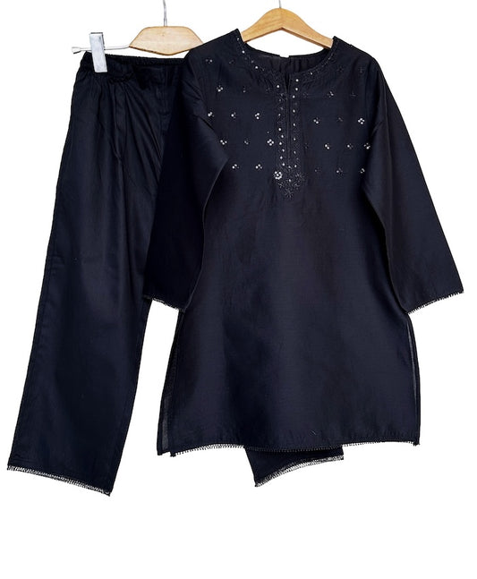 Girls Black emb suit.