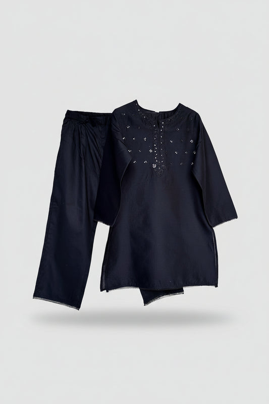 Girls Black emb suit.