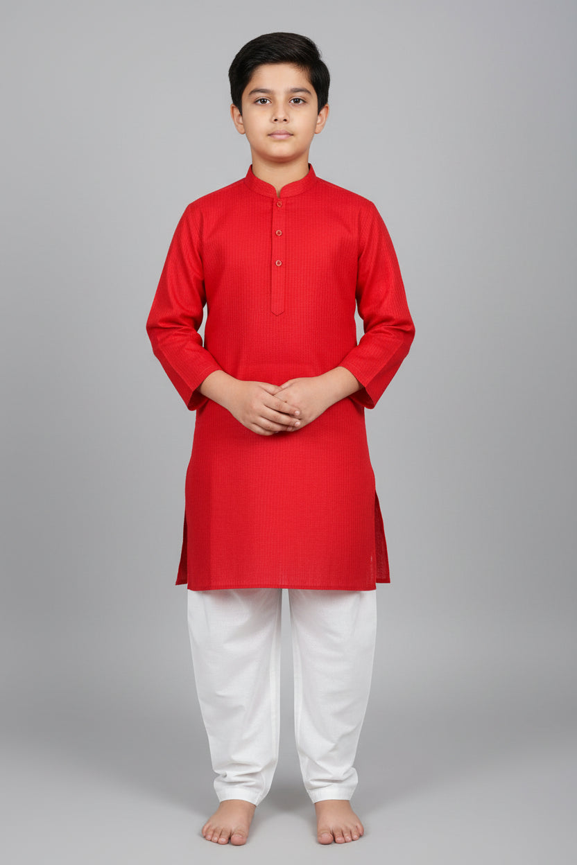 Boys red jacquard Kurta
