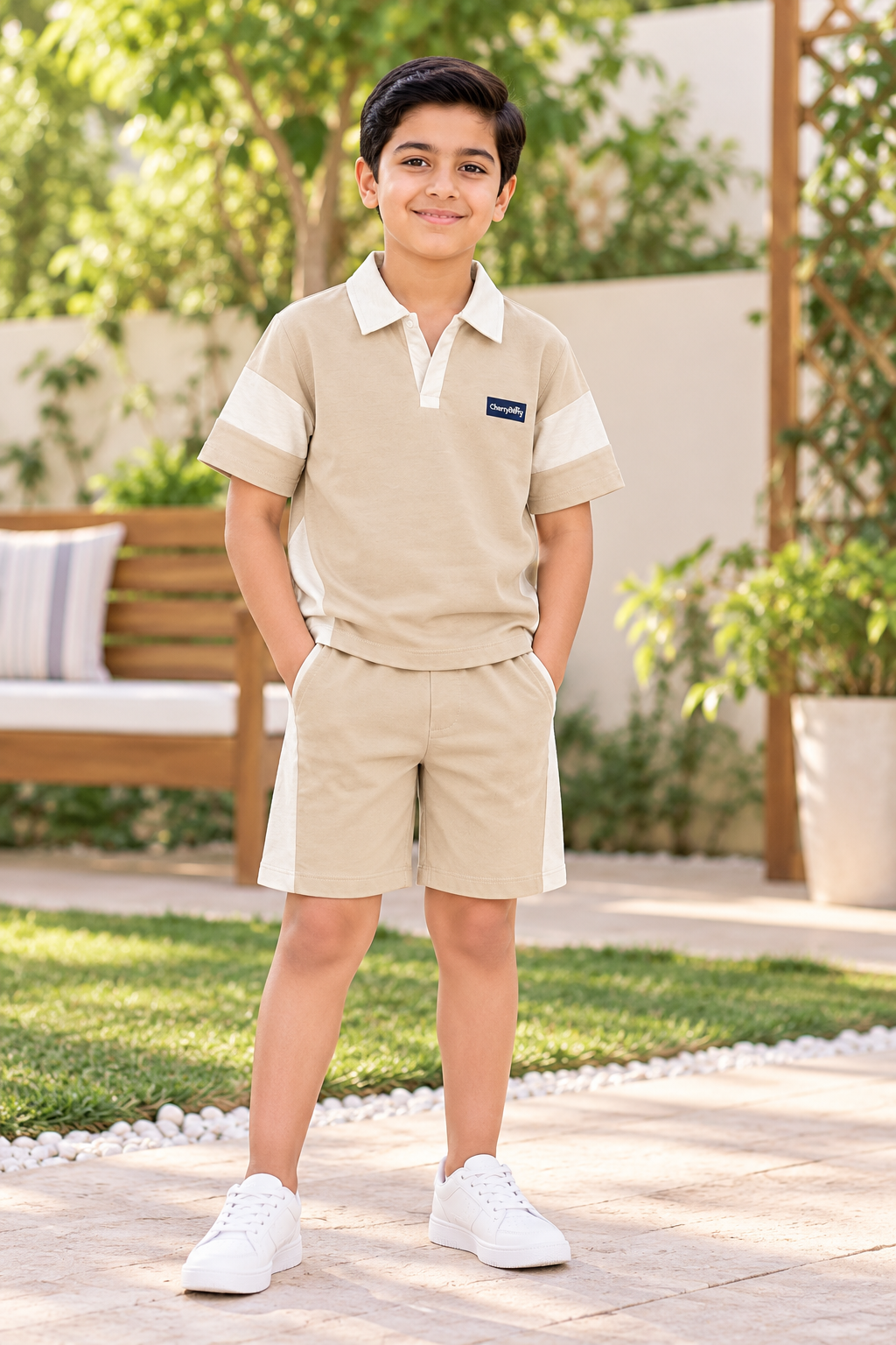 Boys oversized relax fit polo shirt and short set
