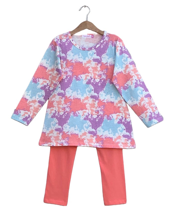 Girls Tie dye print t-shirt tight set
