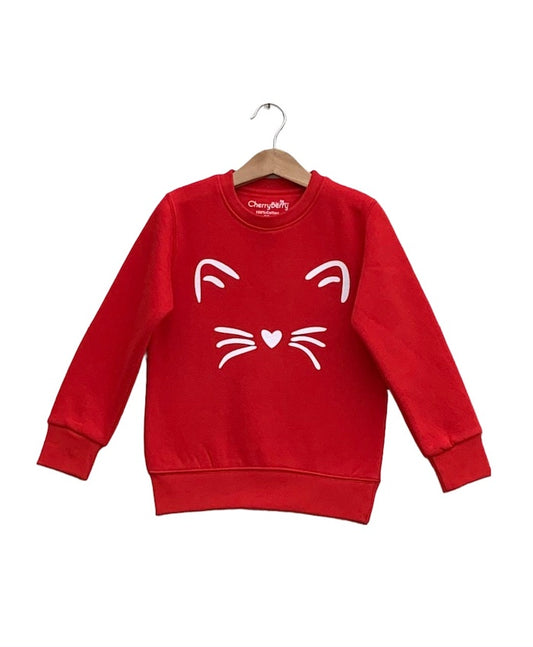 Red girls printed sweatshirt
