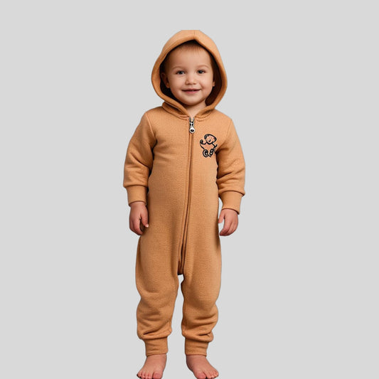CherryBerry baby fleece romper with full hood