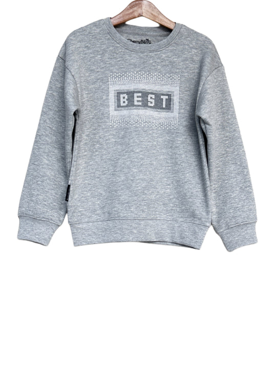 Gray sweatshirt with 'BEST' print on a white background