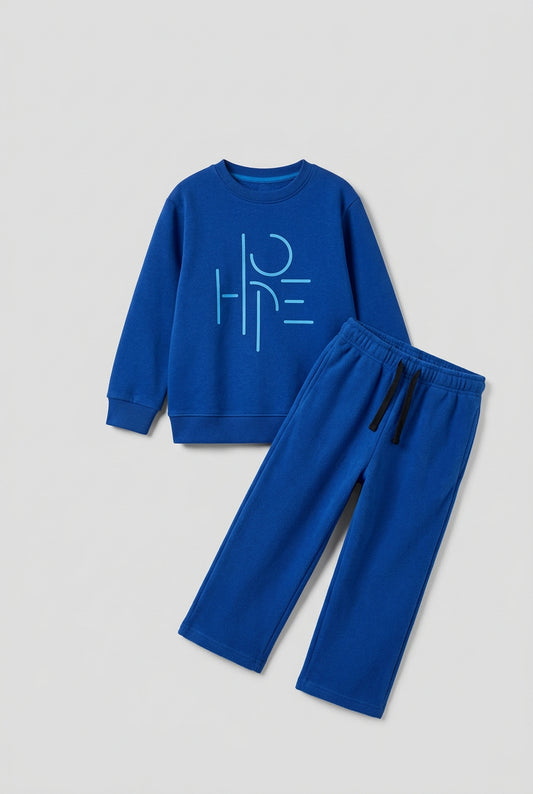 Boys Hope printed fleece sweatsuit.